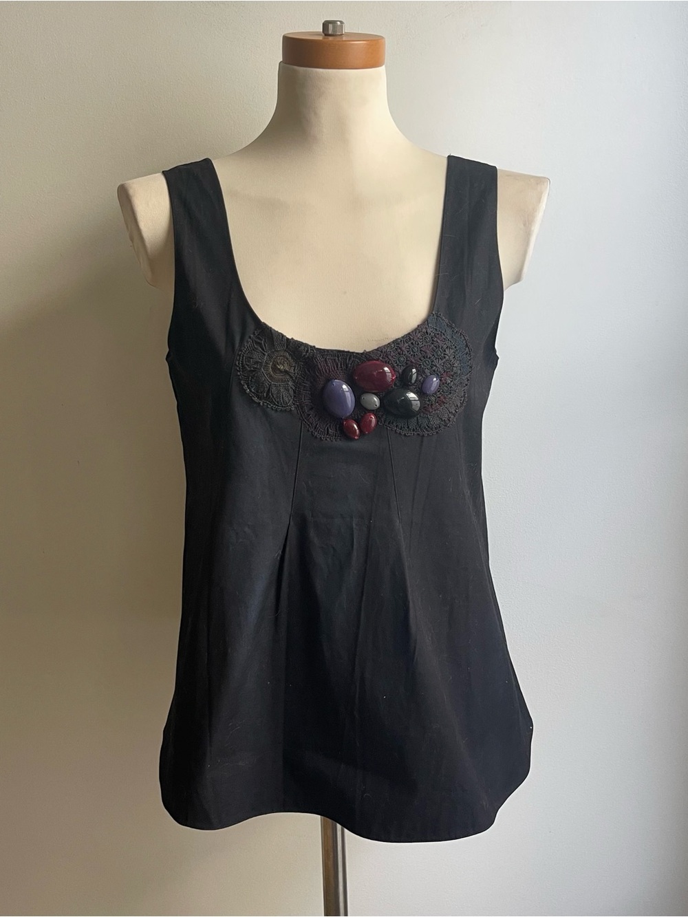 Marni Black Sleeveless Top Beaded Embroidered Corset Whimsigoth Crochet Medium
